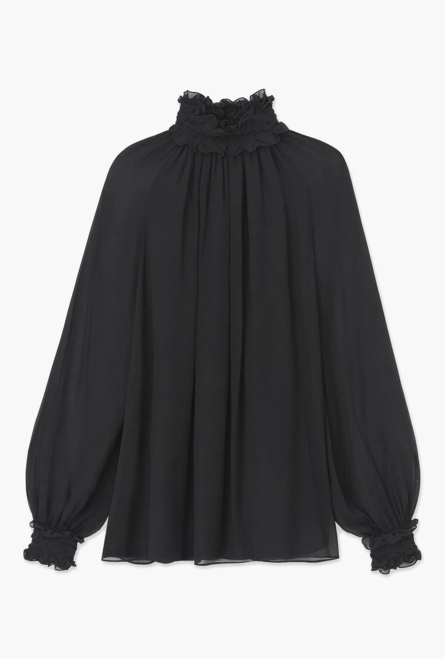 Lafayette 148 NY Hand Smocked Ruffle Collar Silk Blouse Black Small NWOT $998